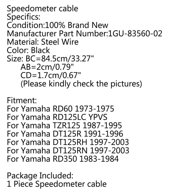 Hastighetsmätarkabel 1GU-83560-02 För Yamaha DT125RH DT125RN 1997-2003 RD125LC YPVS Generic