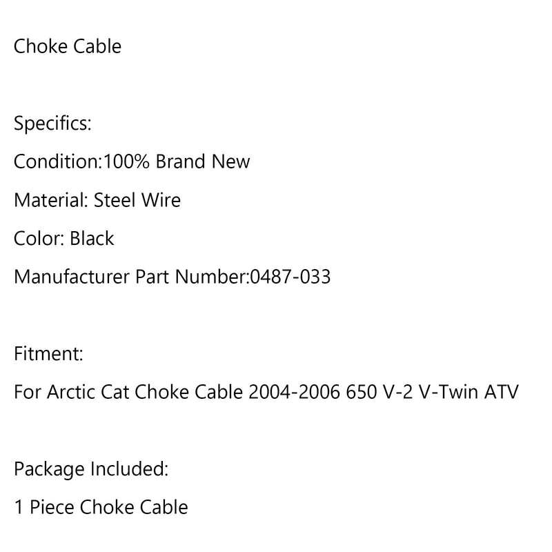 Kabel dławika ATV dla Arctic Cat 2004 2005 2006 650 V-2 V-Twin 0487-033 TYLKO Generic