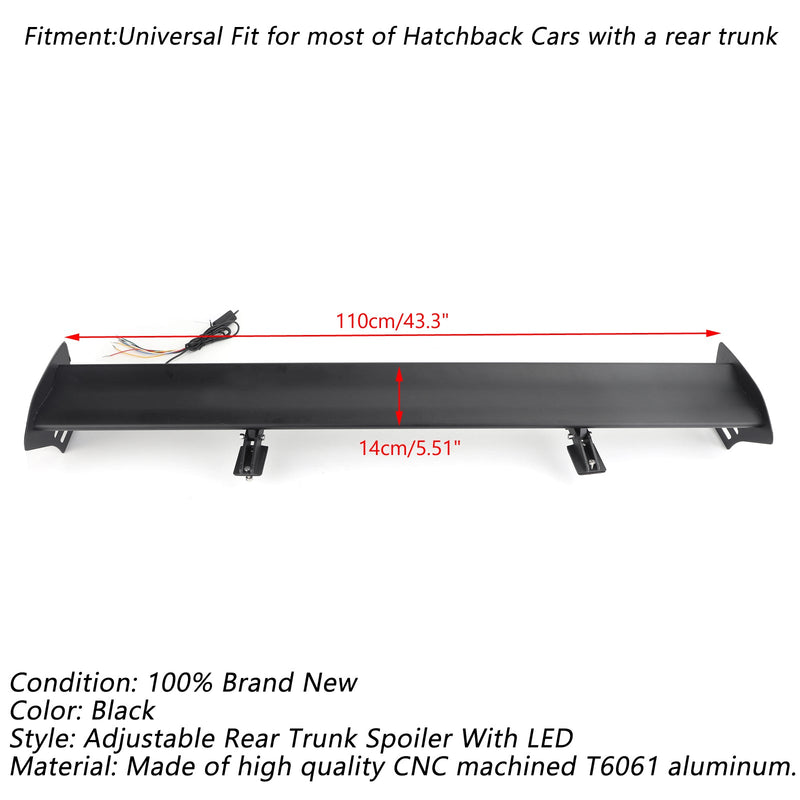 Universal Hatch Justerbar Aluminium Bakspoiler med LED Generic