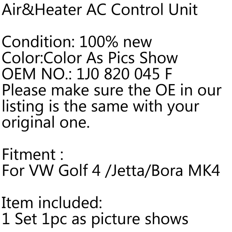 Neue Frischluft- und Heizungs -AC -Steuereinheit Panel für VW Golf Jetta MK4 1J0820045f