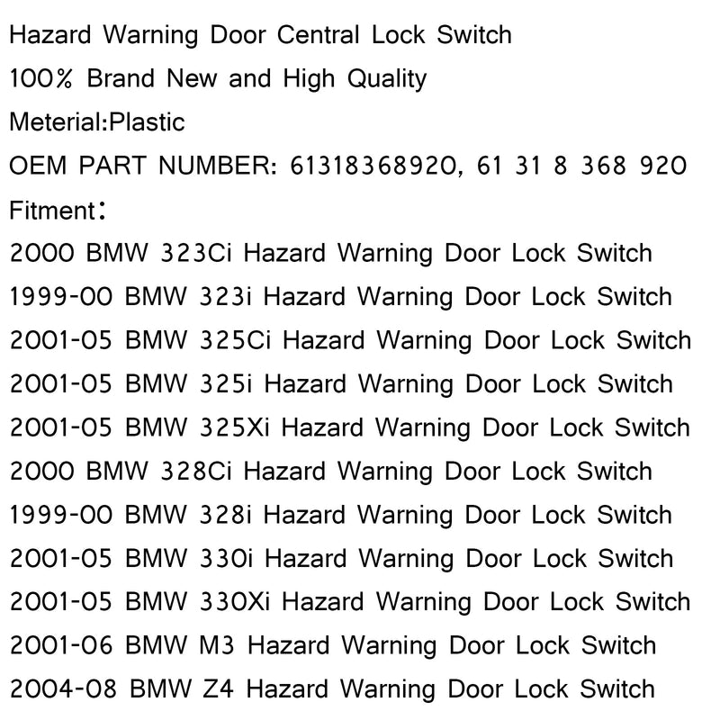 NOT-Warn-Tür-Zentralverriegelungs-Schließschalter für BMW E46 E53 E85 Generic