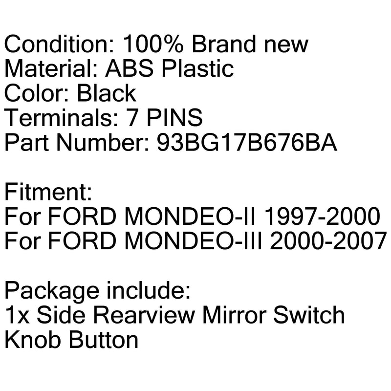 Interruptor de espejo retrovisor lateral para Ford Courier Fiesta Focus Fusion Mondeo Generic