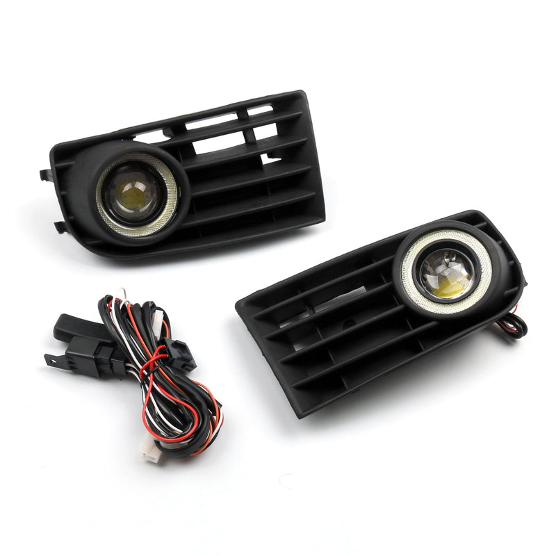 2Pcs Front Angel Eyes Fog Lights + Grille For VW Golf 5 MK5 Rabbit 2003-2009