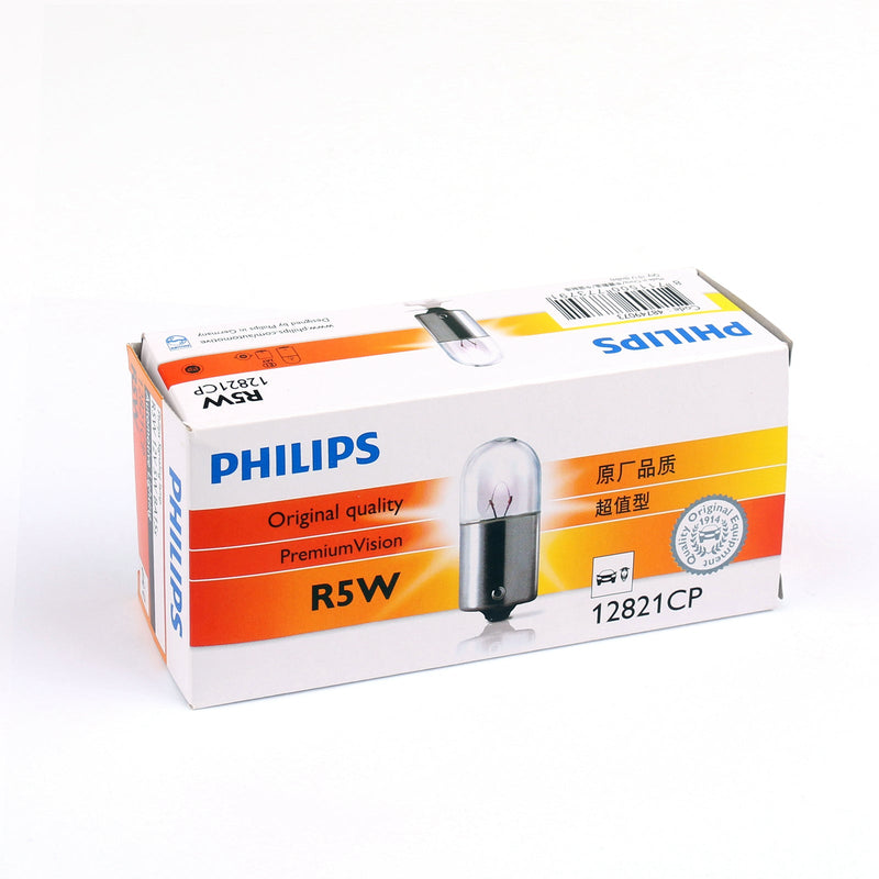 Pack de 10 bombillas para lámpara de señalización PHILIPS 12821 R5W 12V 5W BA15s Premium Vision genéricas