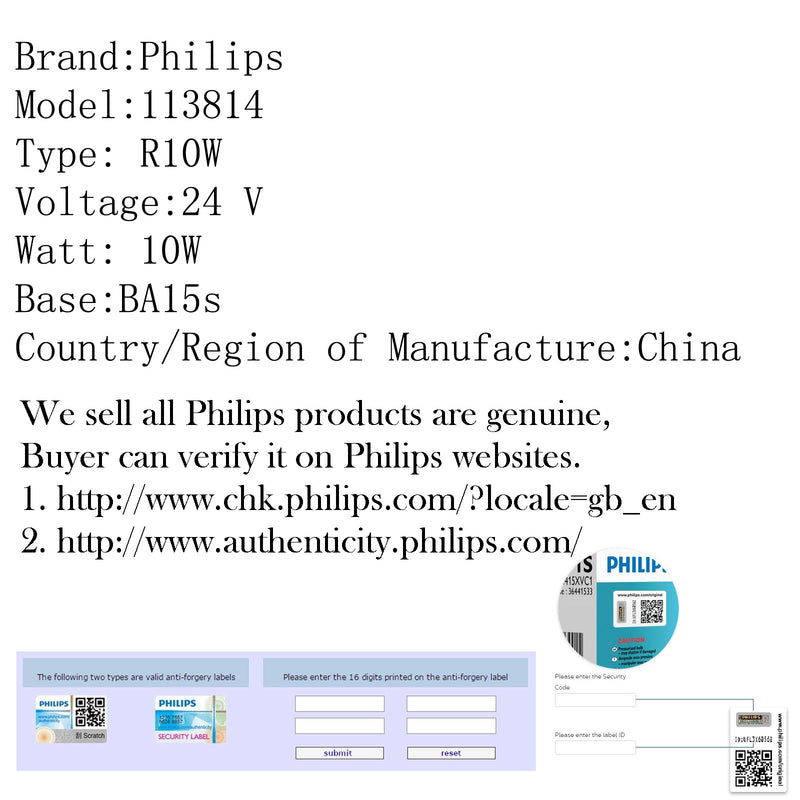 10 PÇS Original Philips 13814 24V 10W R10W BA15s Lâmpadas Standard Singaling Genéricas