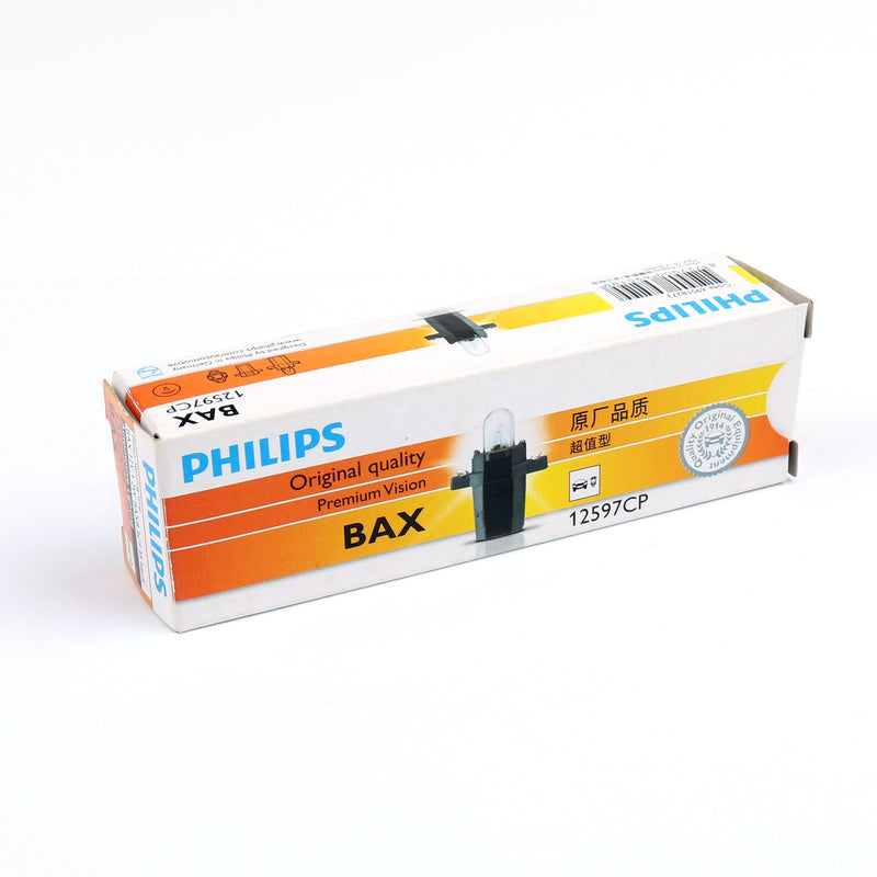 Pack de 10 bombillas originales PHILIPS 12597 T5 12V 1.2W BAX8.3s/1.35 premium para lámpara de señalización genéricas