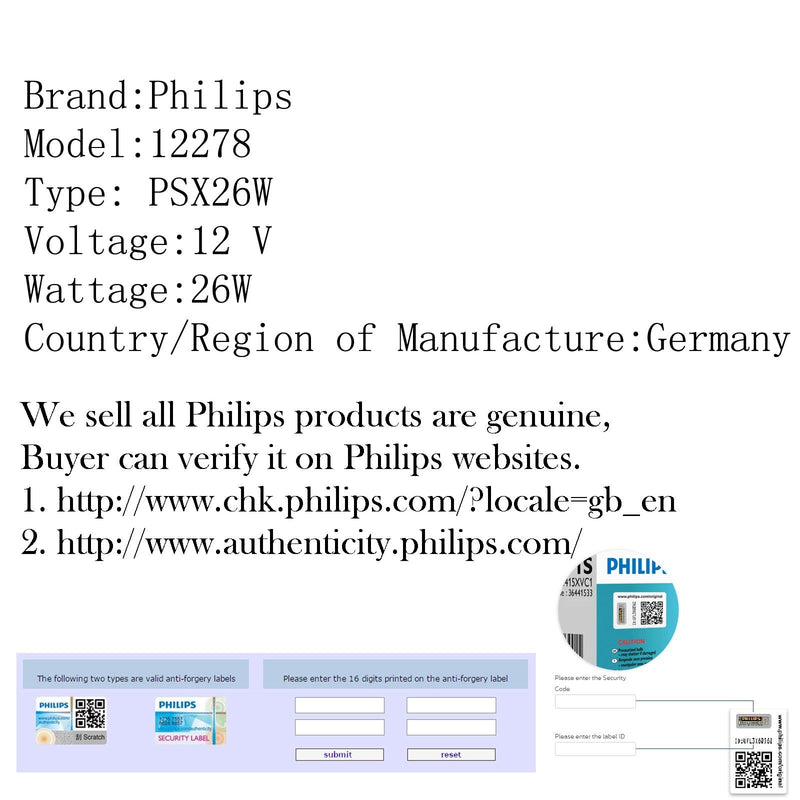 Philips Standard 12278 PSX26W 12V 26W 1 Birne DRL Tagfahrlicht Nebelscheinwerfer Generisch