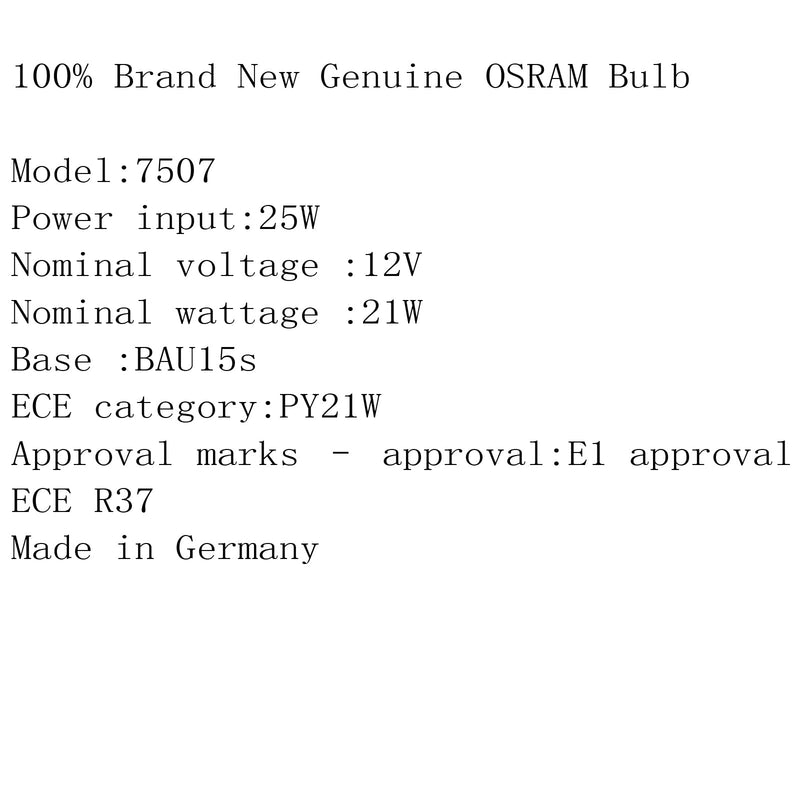 10X 7507 21W 12V PY21W OSRAM 2200K Auto Auto Blinkerlampe Birnen Bernstein Generic