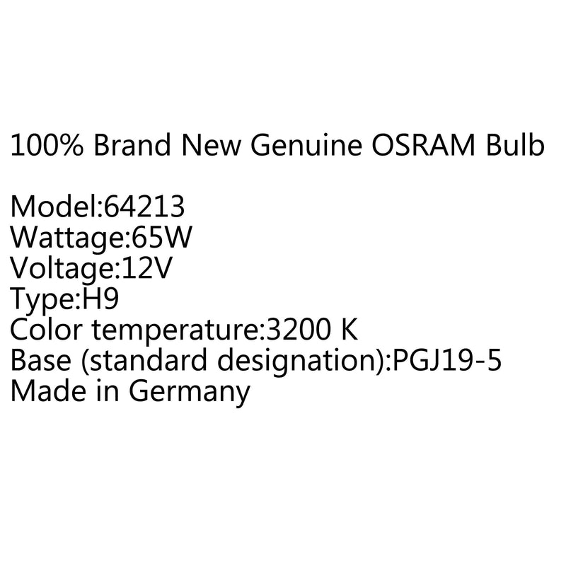 1 X OSRAM 65W 12V H9 PGJ19-5 Halogen Scheinwerferlampe Birne 64213 Made in Germany Generic
