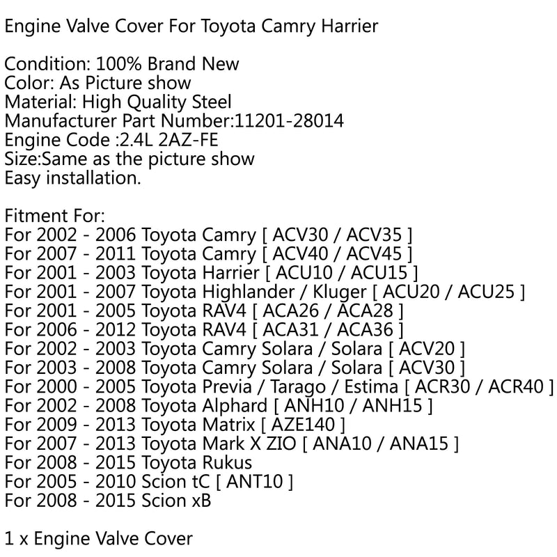 Motorventildeckel für Toyota Camry Harrier RAV4 2.4L 2AZ 2AZFE 11201–28014 generisch