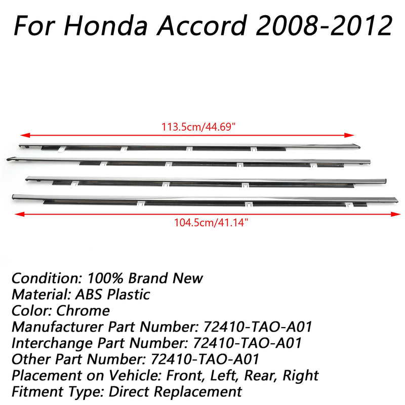 Honda Accord 2008-2012 Chrome Weatherlist Fönstertätningsbälte 4st Generic