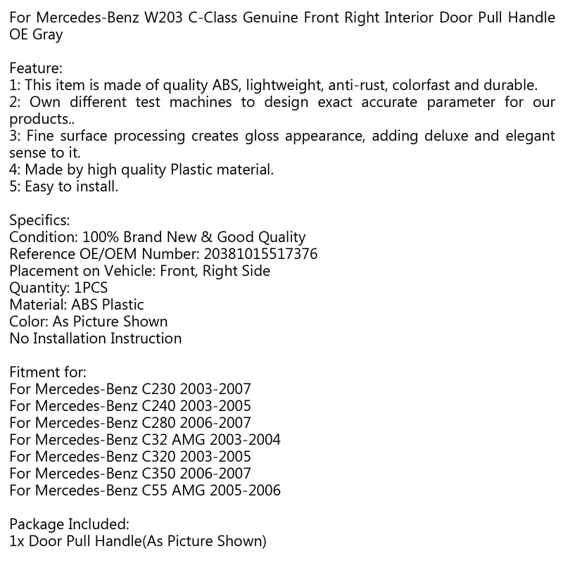 Puxador da porta dianteiro direito OE cinza para Mercedes-Benz W203 C-Class Generic