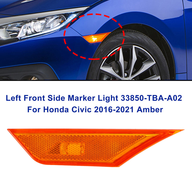 2 luces de posición laterales delanteras para Honda Civic 2016-2021, color amarillo genérico.