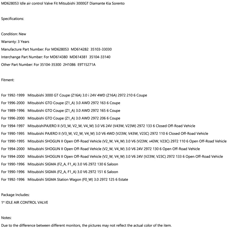 MD628053 Leerlaufluftsteuerventil Anpassung Mitsubishi 3000GT Diamante Kia Sorento