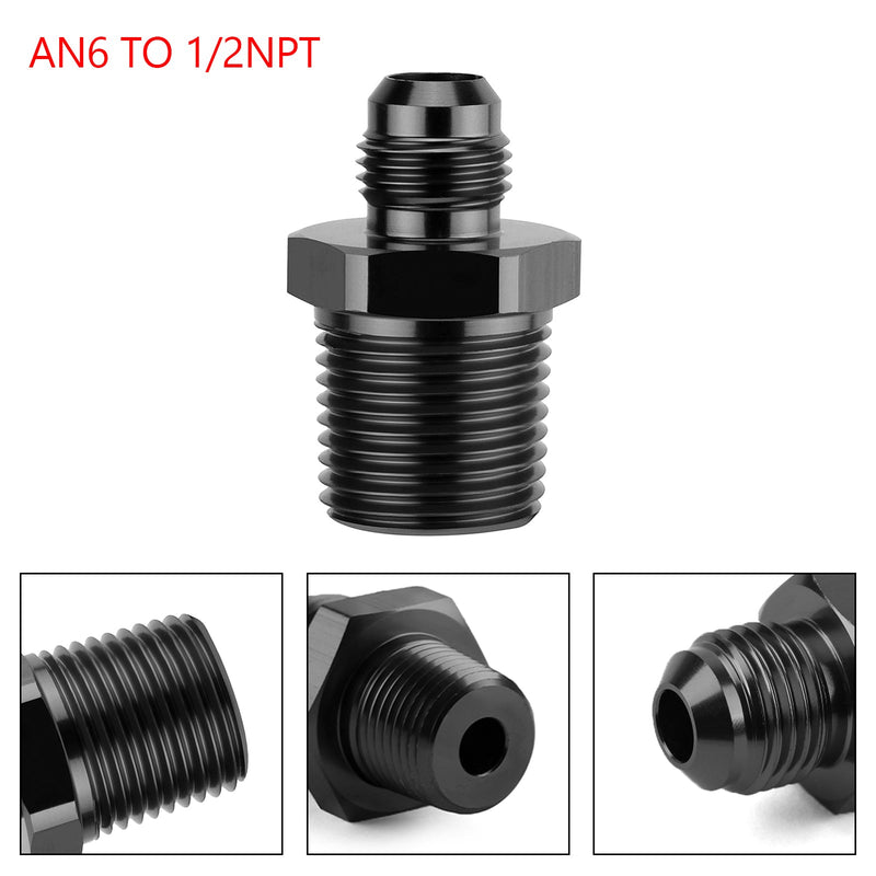 1PC AN6 TO 1/2NPT ORB-6 Straight Fuel Oil Air Hose Fitting Male Adapter Black
