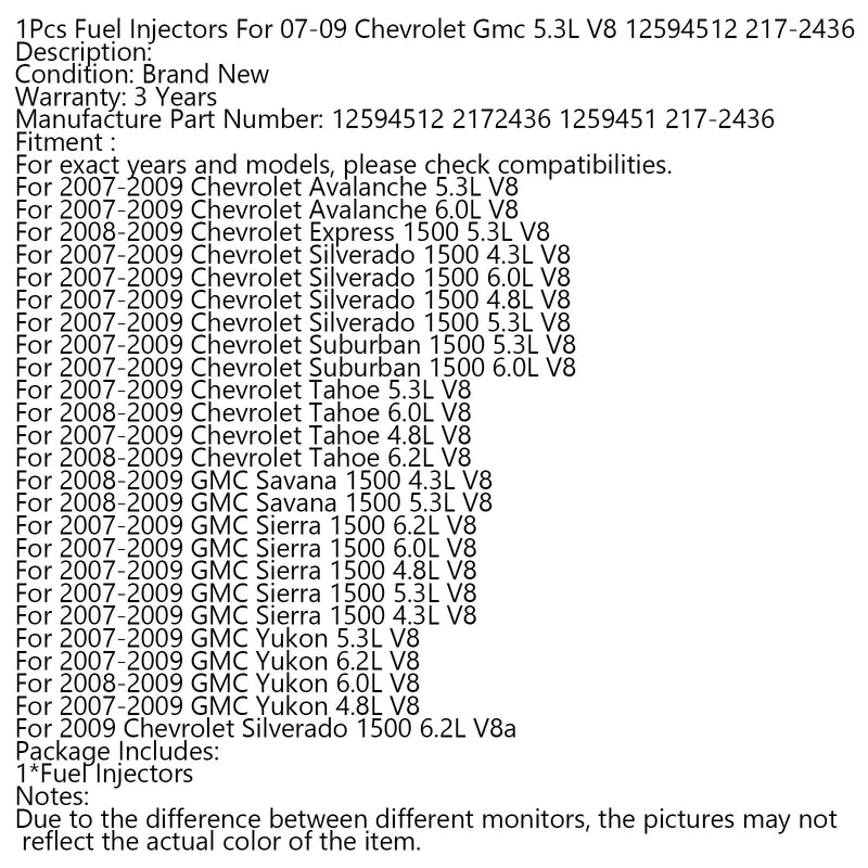 1pcs Kraftstoffinjektoren für 07-09 Chevrolet GMC 5.3L V8 12594512 217-2436