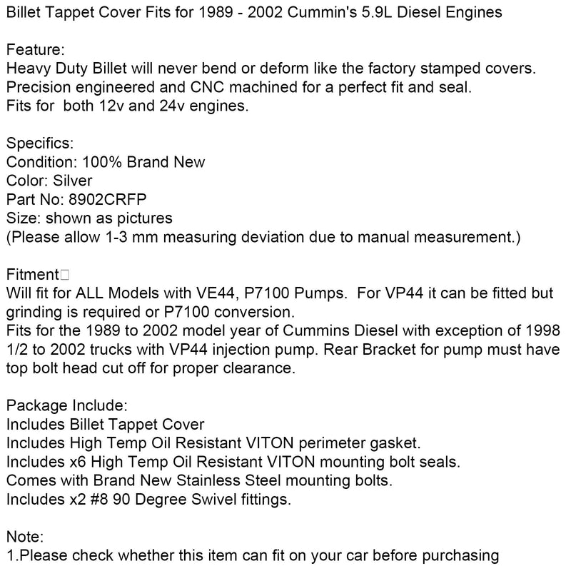 Skyddslyftskydd passar 1989-2002 Cummins 5.9L dieselmotorer Generic