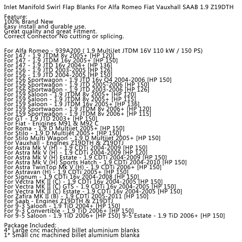 Vauxhall Opel für Astra Vectra Zafira Ansaugkrümmer Swirl Flap Blanks Generic