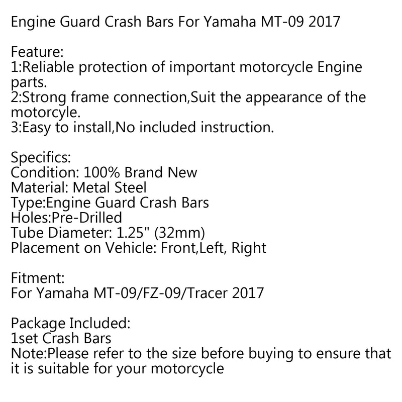 Motorschutzbügel Sturzbügelschutz für YAMAHA MT-09 FZ-09 2017-2018 Generic