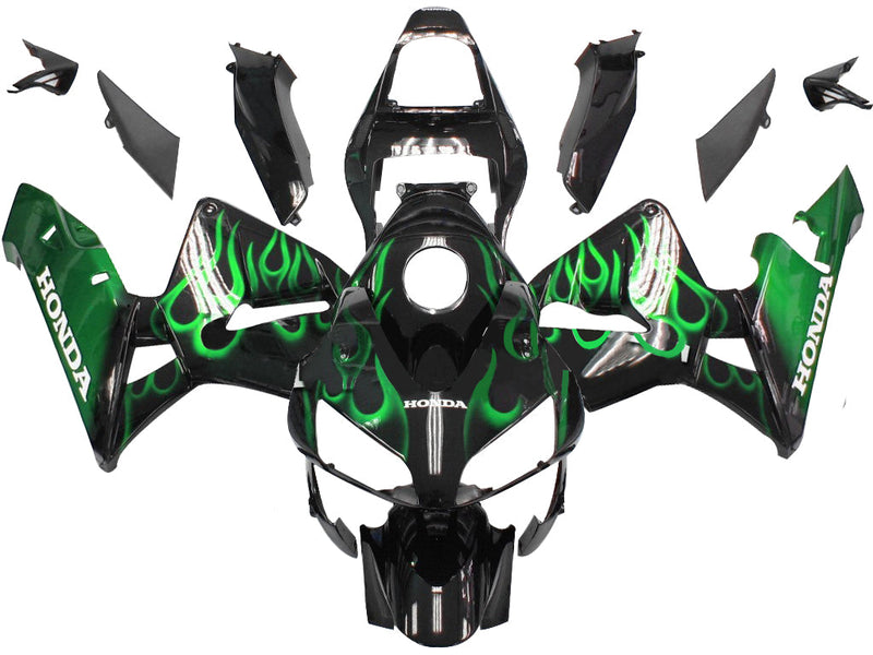 Fairings 2003-2004 Honda CBR 600 RR Black & Green Flame Generic