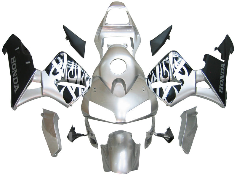 Fairings 2003-2004 Honda CBR 600 RR Silver & Black Flame Generic