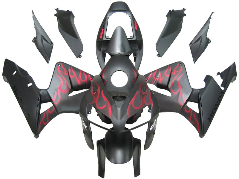 Fairings 2005-2006 Honda CBR 600 RR Matte Black & Red Flame Generic