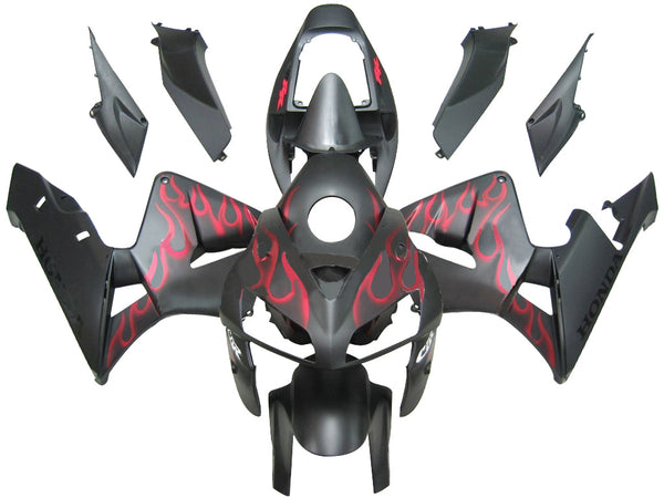 Fairings 2005-2006 Honda CBR 600 RR Matte Black & Red Flame Racing Generic