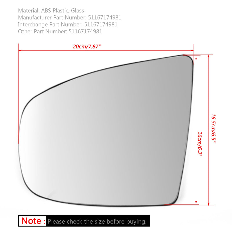 Par oppvarmede utvendige speil hvitt glass for BMW X5 X6 E70 E71 E72 2008-2014 Generisk