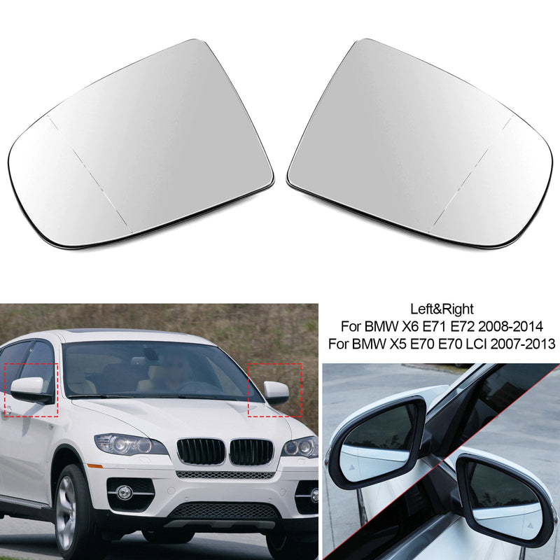 Pari lämmitettävää ulkopeiliä valkoinen lasi BMW X5 X6 E70 E71 E72 2008-2014 Generic