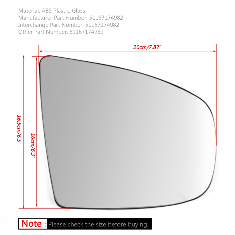 Högeruppvärmd backspegel vitt glas till BMW x5 x6 E70 E71 E72 2008-2014