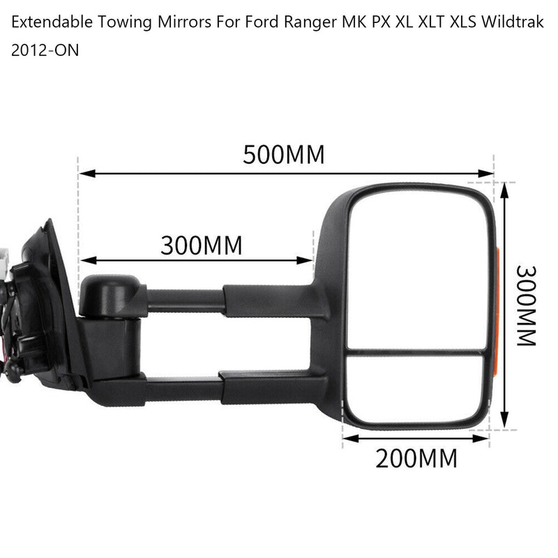 Utdragbara dragspeglar för Ford Ranger MK PX XL XLT XLS Wildtrak 2012-ON