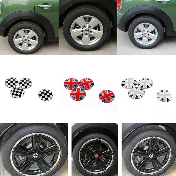 Wheel Center Hub Cap Emblem Badge Union Jack UK Flag Checkered For Mini Cooper