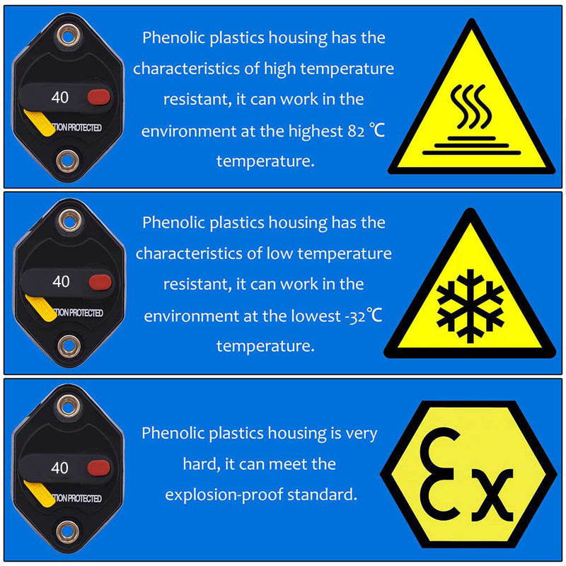 Disyuntor de 40A, impacto estéreo, reemplazo, interruptor de fusible de reinicio para Audio marino para coche