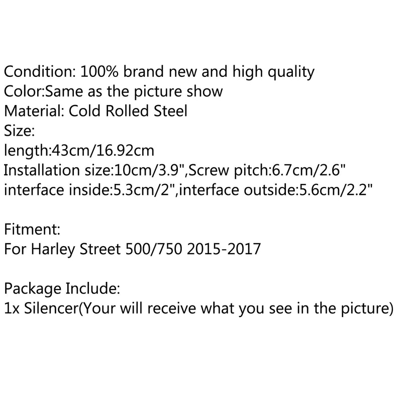 Moottoripyörän pakokaasun liukuva äänenvaimenninputki sopii Harley Street 500/750 CC 15-17 Generic