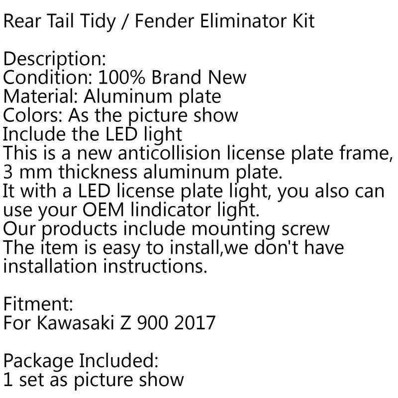 Kotflügel-Eliminator-Kit, hinteres Heck, ordentliches Nummernschild für Kawasaki Z900 2017, LED-Generika