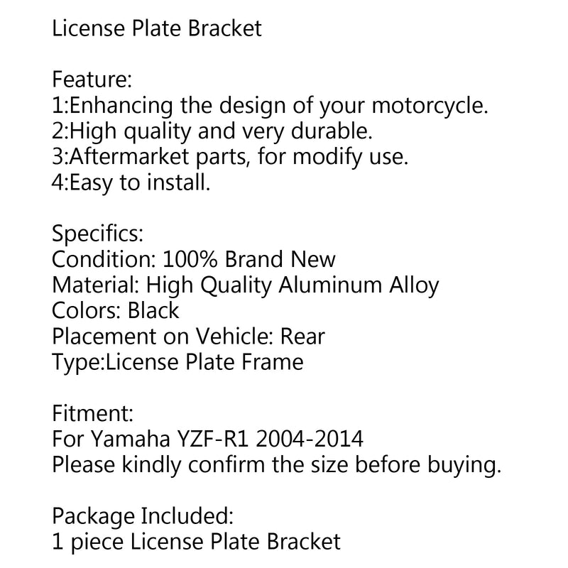 Nummerskylthållare Nummerskylt med 3 lysdioder för Yamaha YZF-R1 2004-2014 Generic