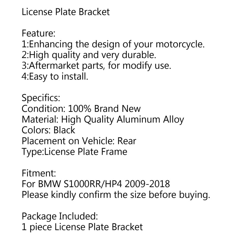 CNC registreringsskylt hållare registreringsskylt LED för BMW S1000RR HP4 2009-2018 Generic