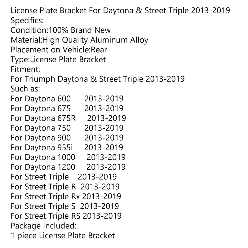 CNC-Kennzeichenhalter für Triumph Daytona &amp; Street Triple 2013-2019 Generic