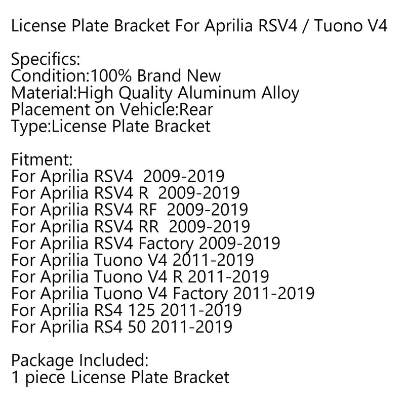 Portamatrículas para Aprilia RSV4/R/RF 09-19 Tuono V4 RS4 50 11-19