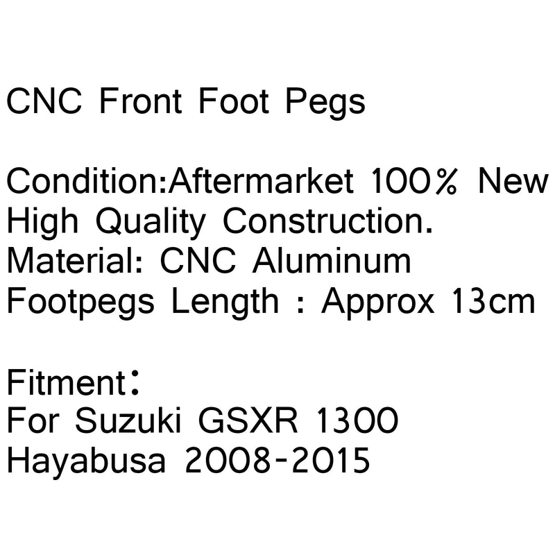 Främre förare fotpinnar för Suzuki GSXR 1300 Hayabusa 2008-2015 Svart Generic