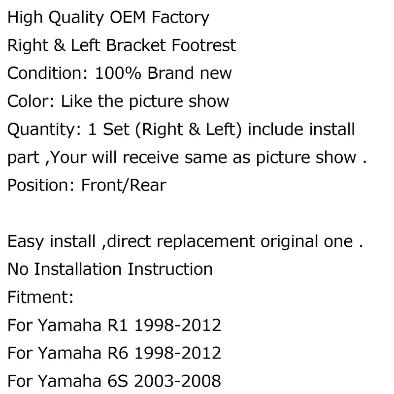 Footpeg do piloto dianteiro ou do passageiro traseiro Footpeg para Yamaha R1 R6 98-12 R6S Genérico