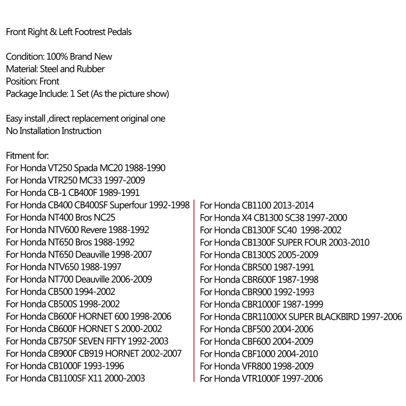 Footrest Foot Pegs Front für Honda VT250 MC20 CB 400 500 600F 750F 1000F CBR