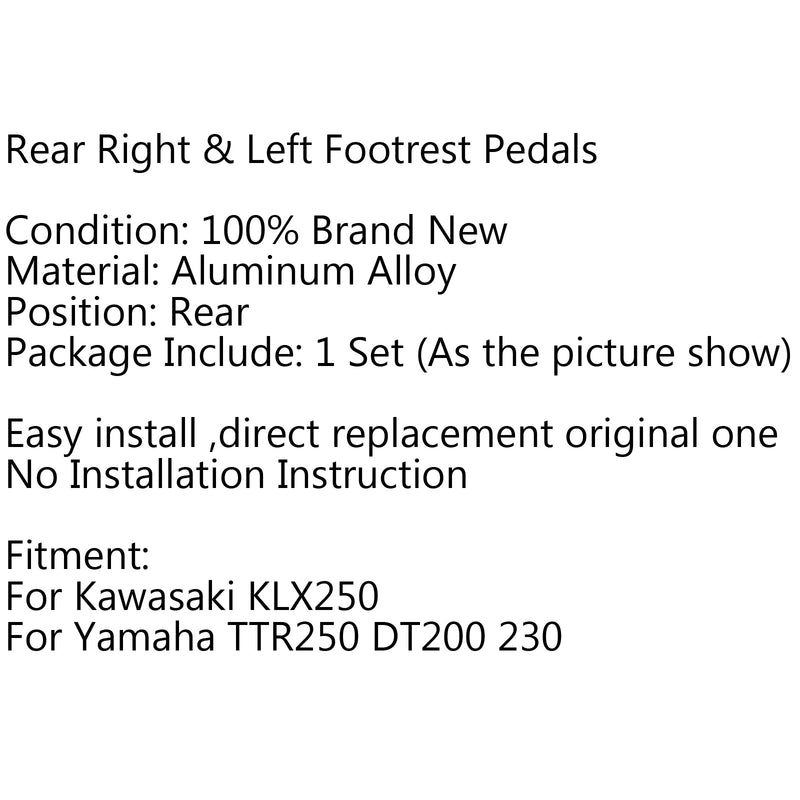 Takaosan jalkatuen jalkatuen jalkatuki Kawasaki KLX250 / Yamaha TTR250 DT200 230 Generic