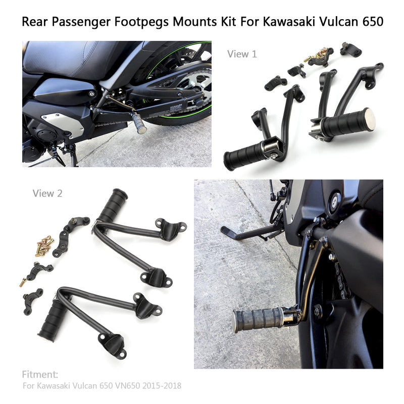 Soporte reposapiés pasajero trasero para Kawasaki Vulcan 650 VN650 2015+ Negro Genérico