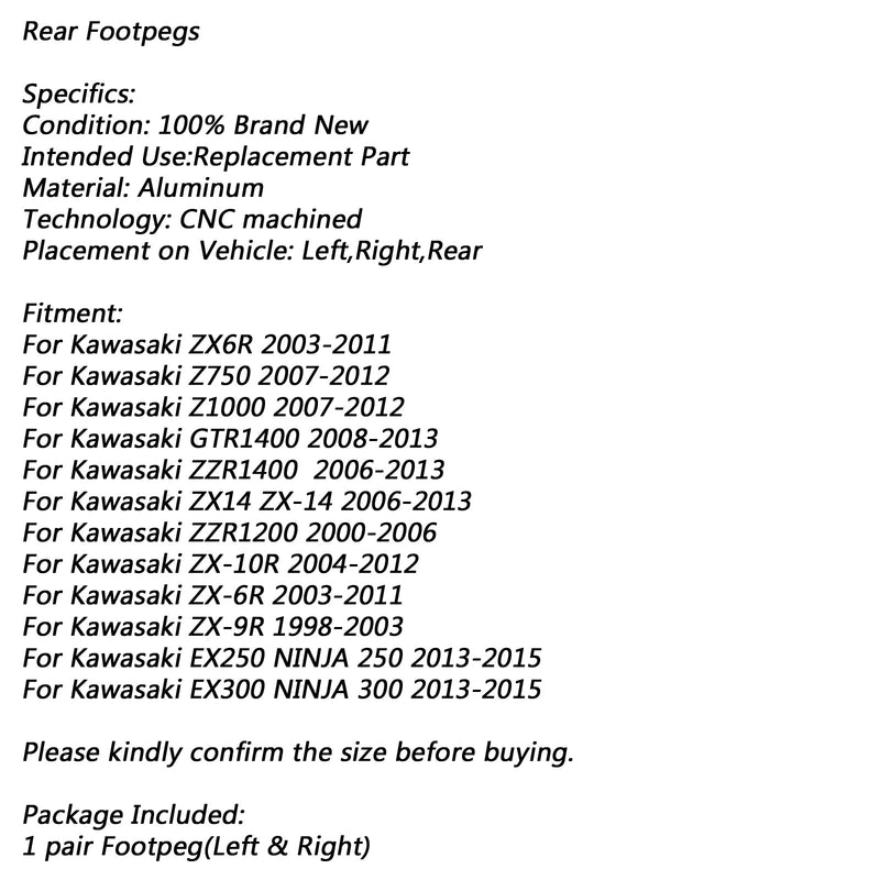 CNC takajalkatuki Kawasaki EX250 EX300 NINJA 250 300 ZX14 ZZR1200 Generic