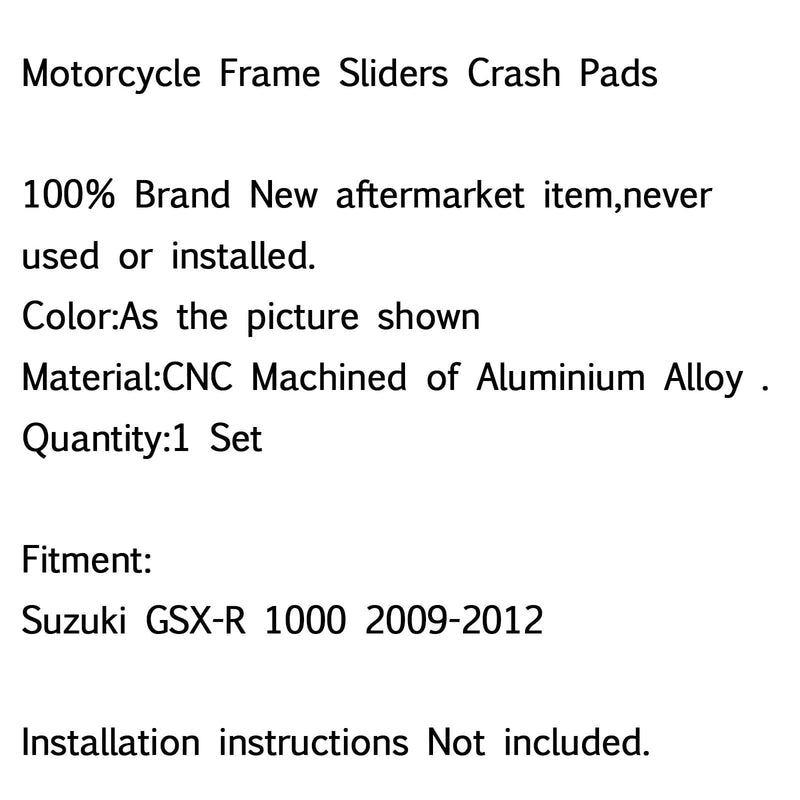 Suzuki GSX-R 1000 2009-2012 Generic CNC törmäyssuojat törmäyspalat vasemmalle oikealle