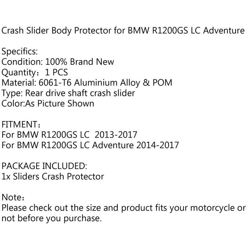 Bakdrevshus Cardan Crash Slider Protector for BMW R1200GS LC ADV 13-17 Generic