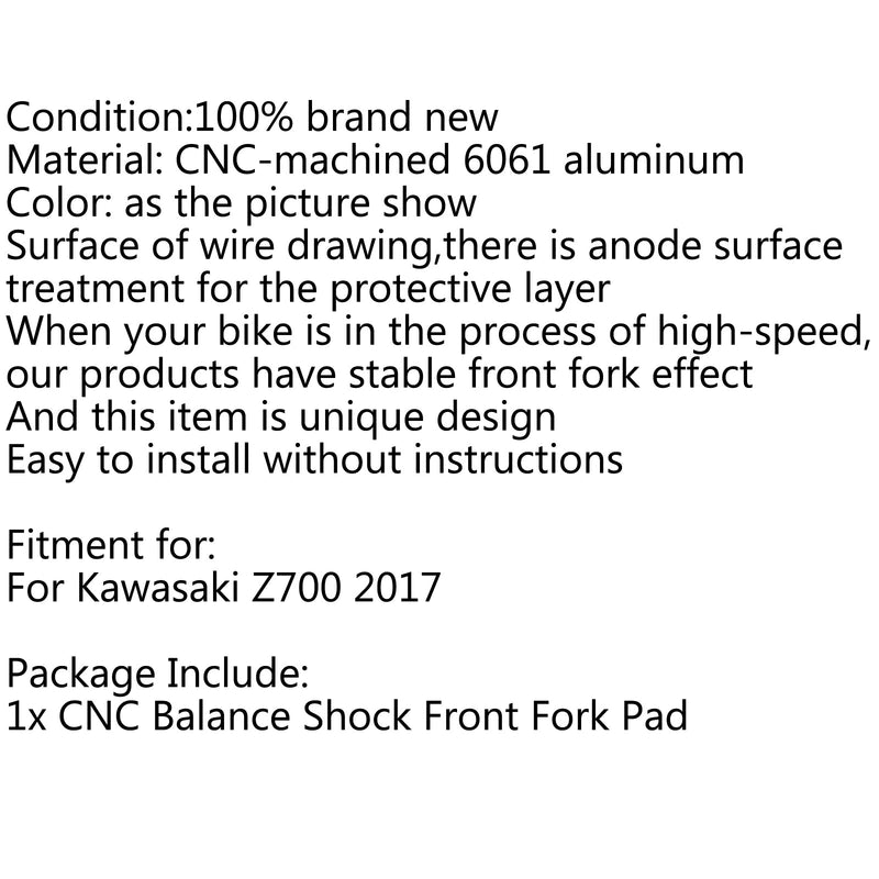 CNC Vorderradgabelstrebe Stabilisatorhalterung Passend für Kawasaki Z900 Z 900 2017-2021 Generic