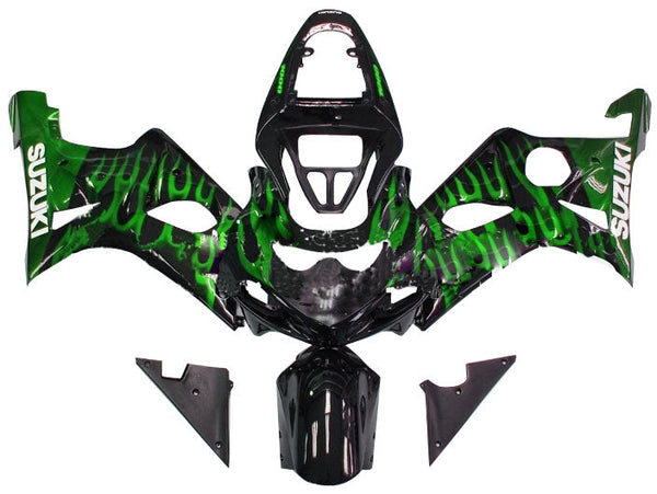 Verkleidungen 2000-2002 Suzuki GSXR 1000 Black &amp; Green Flame Racing Generic