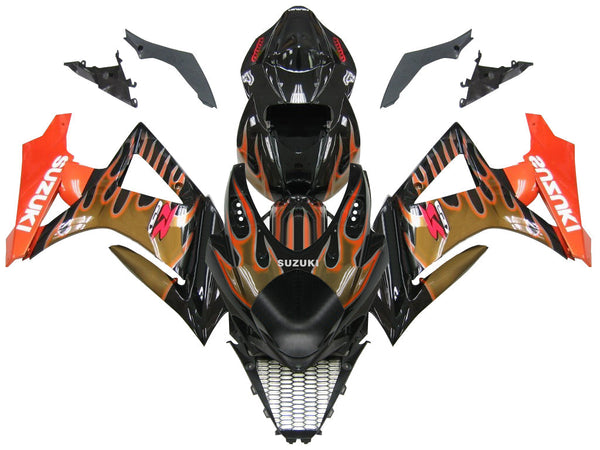 Verkleidungen 2007-2008 Suzuki GSXR 1000 Black &amp; Orange Gold Flame Generic